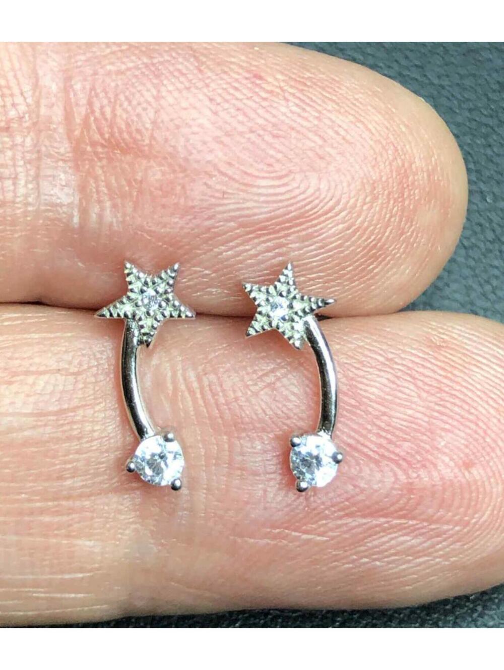 5704 Sterling silver Signed IBB 925 Shooting star CZ stud Earrings